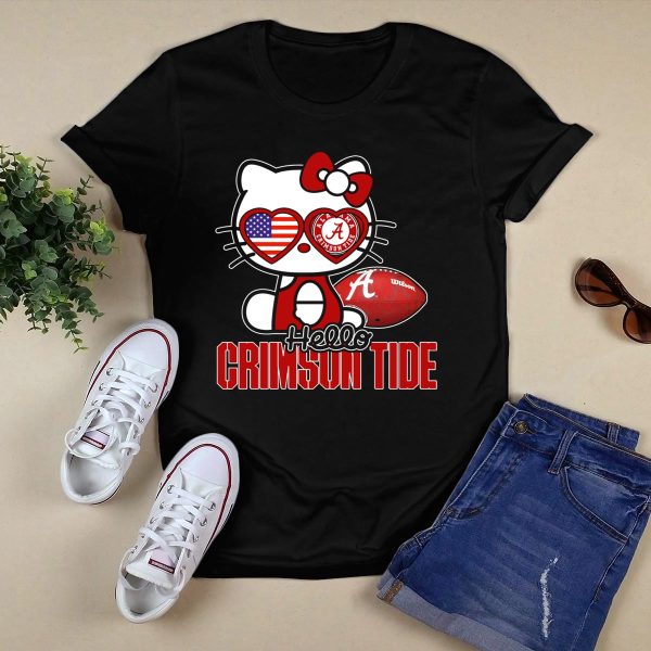 Hello Kitty Alabama Crimson Tide Football Usa Flag T Shirt Style 1 Black 1