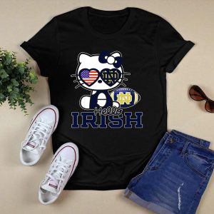 Hello Kitty Notre Dame Fighting Irish Football Usa Flag T-Shirt