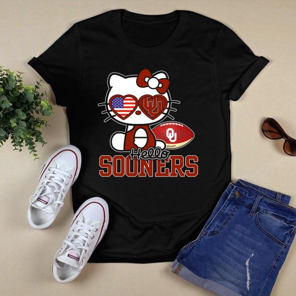 Hello Kitty Oklahoma Sooners Football American Flag T Shirt 1
