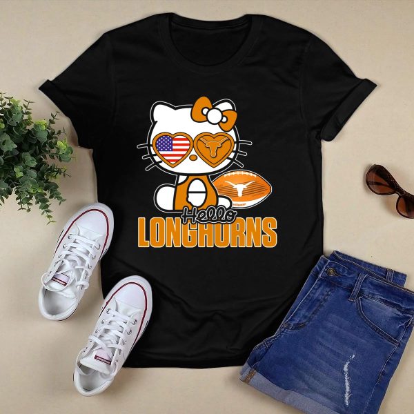 Hello Kitty Texas Longhorns Football American Flag T Shirt Style 1 Black 1