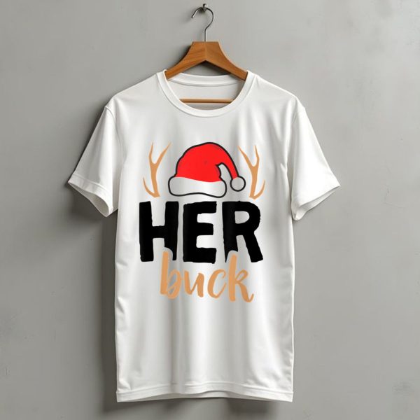 Her Buck Christmas Antlers Santa Hat Matching Mens T Shirt 1 t shirt 1