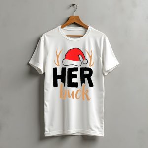 Her Buck Christmas Antlers Santa Hat Matching Mens T-Shirt