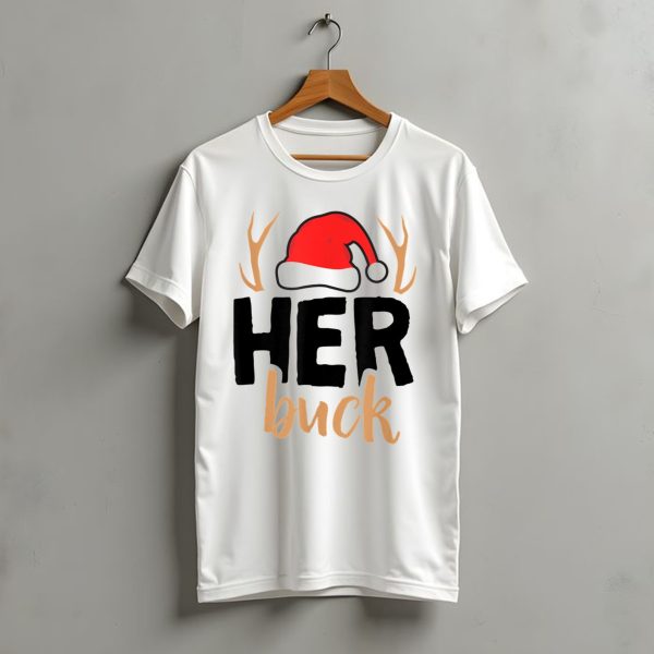Her Buck Christmas Antlers Santa Hat Matching Mens T Shirt t shirt 1