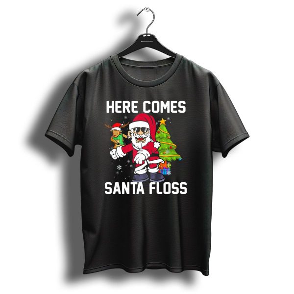 Here Comes Santa Floss Like A Boss With Reindeer And Christmas Tree T Shirt 1 t shirt 1