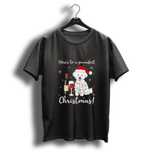 Heres To A Purrrfect Christmas Funny Dog And Wine Santa T Shirt