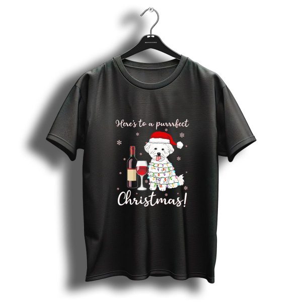 Heres To A Purrrfect Christmas Funny Dog And Wine Santa T Shirt 1 t shirt 1