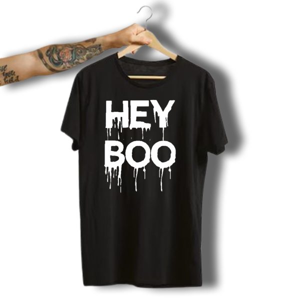 Hey Boo Funny Halloween Horror Scary Ghost Dripping Text T Shirt t shirt 1 2