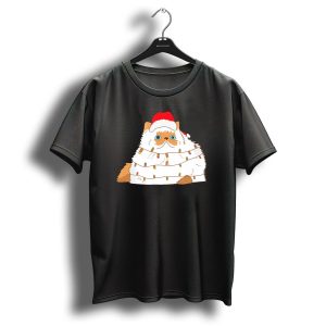 Himalayan Cat Wrapped In Christmas Lights Wearing Santa Hat T Shirt