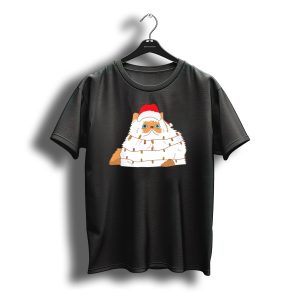 Himalayan Cat Wrapped In Christmas Lights Wearing Santa Hat T-Shirt