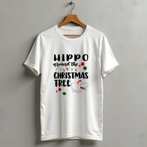 Hippo Around The Christmas Tree With Santa Hat And Christmas Ornaments T Shirt