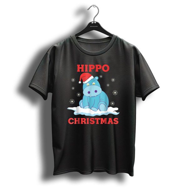 Hippo Christmas Santa Hat Snowflakes T Shirt 1 t shirt 1