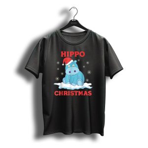 Hippo Christmas Santa Hat Snowflakes T-Shirt