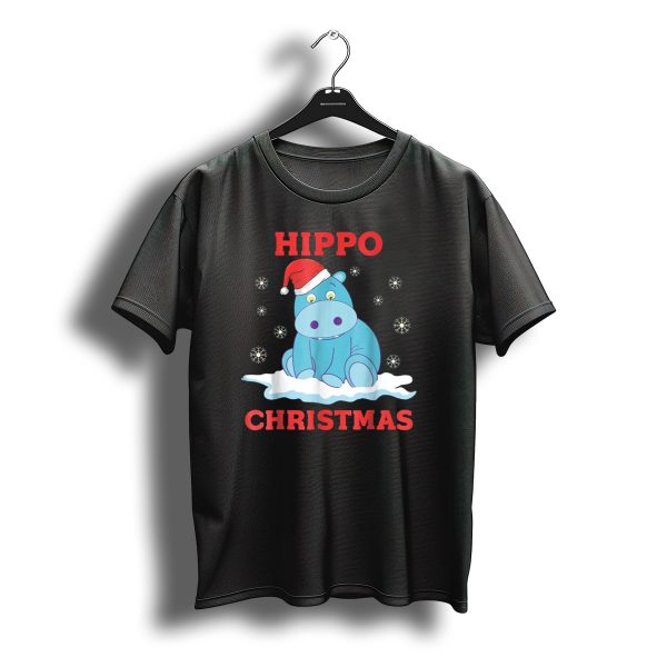 Hippo Christmas Santa Hat Snowflakes T Shirt t shirt 1