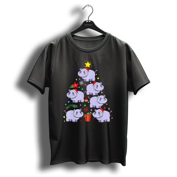 Hippo Hippopotamus Christmas Tree Ornament With Santa Hats And Holiday Decorations T Shirt 1 t shirt 1