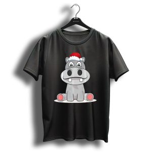 Hippopotamus Christmas Happy Hippo Santa Hat T Shirt