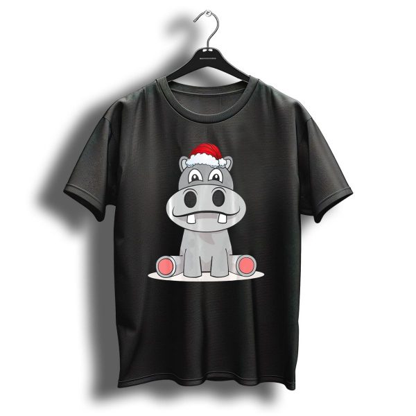 Hippopotamus Christmas Happy Hippo Santa Hat T Shirt 1 t shirt 1
