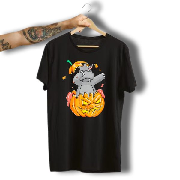 Hippopotamus Dabbing In Pumpkin Halloween Jack O Lantern T Shirt t shirt 1