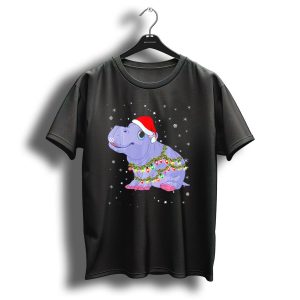 Hippopotamus Light Christmas Santa Hat Holiday Bulbs Snowflakes T Shirt