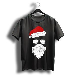 Hipster Santa Beard With Aviator Sunglasses And Christmas Hat T Shirt