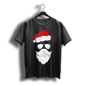 Hipster Santa Beard With Aviator Sunglasses And Christmas Hat T-Shirt