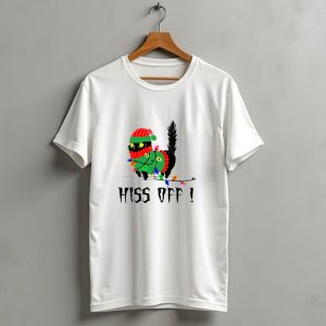 Hiss Off Black Cat Christmas Lights Festive Green Sweater Red Hat T Shirt 1