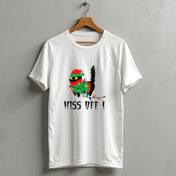 Hiss Off Black Cat Christmas Lights Festive Green Sweater Red Hat T Shirt 1 t shirt 1