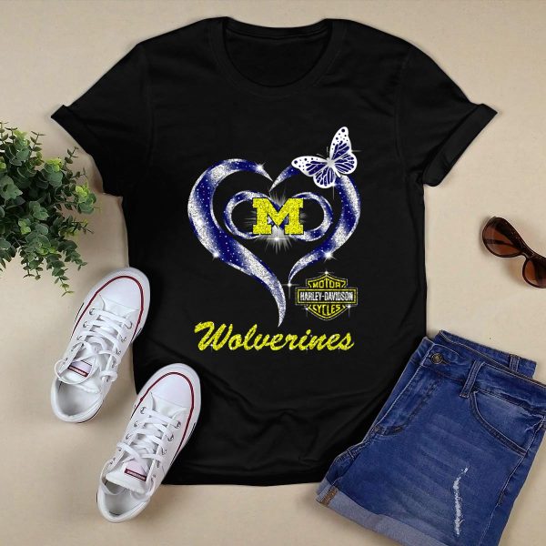 Hlh01 Michigan Wolverines Heart M HD Butterfly T Shirt Black 1