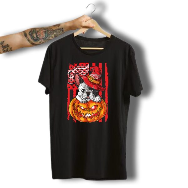 Hlw Bulldog Detroit Red Wings Witch Hat Pumpkin Halloween T Shirt t shirt 1