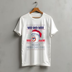 Ho Ho Ho Anudder Merry Christmas Ugly Santa Beard Trees Snowflakes Sausages T-Shirt