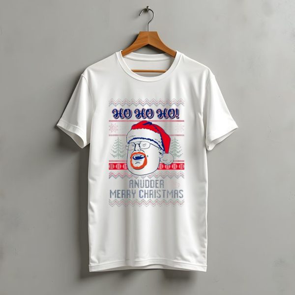 Ho Ho Ho Anudder Merry Christmas Ugly Santa Beard Trees Snowflakes Sausages T Shirt t shirt 1