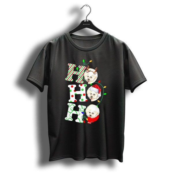 Ho Ho Ho Bichon Frise Santa Hat Christmas Lights T Shirt 1 t shirt 1