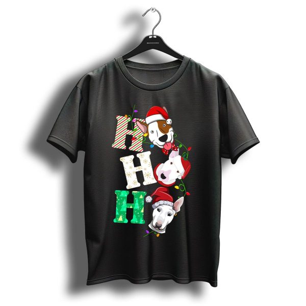 Ho Ho Ho Bullterrier Christmas Santa Hats T Shirt 1 t shirt 1