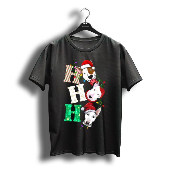 Ho Ho Ho Bullterrier Christmas Santa Hats T Shirt t shirt 1