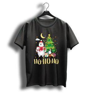 Ho Ho Ho Christmas Dreams Polar Bear Santa Penguin Tree T Shirt