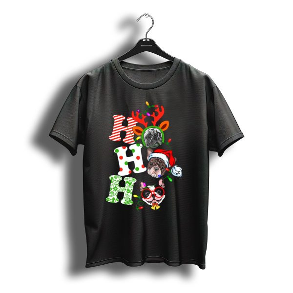 Ho Ho Ho Christmas French Bulldog Santa Laugh With Holiday Lights And Antlers T Shirt t shirt 1