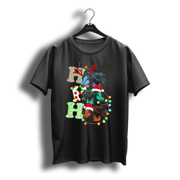 Ho Ho Ho Christmas Horse With Antlers And Santa Hats T Shirt t shirt 1
