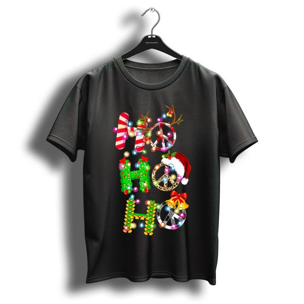 Ho Ho Ho Christmas Light Peace Sign Reindeer Santa Hat T Shirt 1 t shirt 1