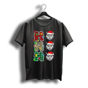 Ho Ho Ho Christmas Lights Plaid Leopard Santa Hat Wolf T-Shirt