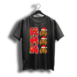 Ho Ho Ho Christmas Lights Santa Dachshund Trio T-Shirt