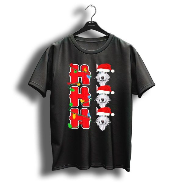 Ho Ho Ho Christmas Lights Santa Hat Husky T Shirt 1 t shirt 1