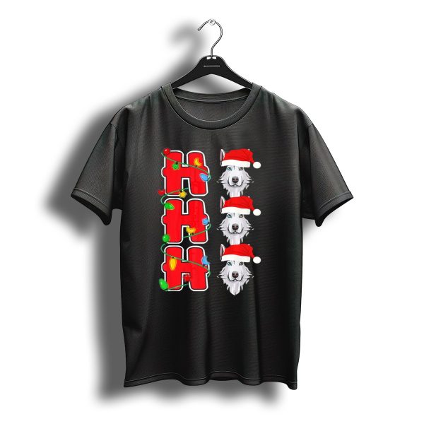 Ho Ho Ho Christmas Lights Santa Hat Husky T Shirt t shirt 1