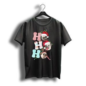 Ho Ho Ho Christmas Pug Santa And Reindeer Dogs T-Shirt