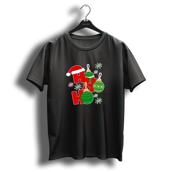 Ho Ho Ho Christmas Santa Hat And Green Ornaments T Shirt 1 t shirt 1