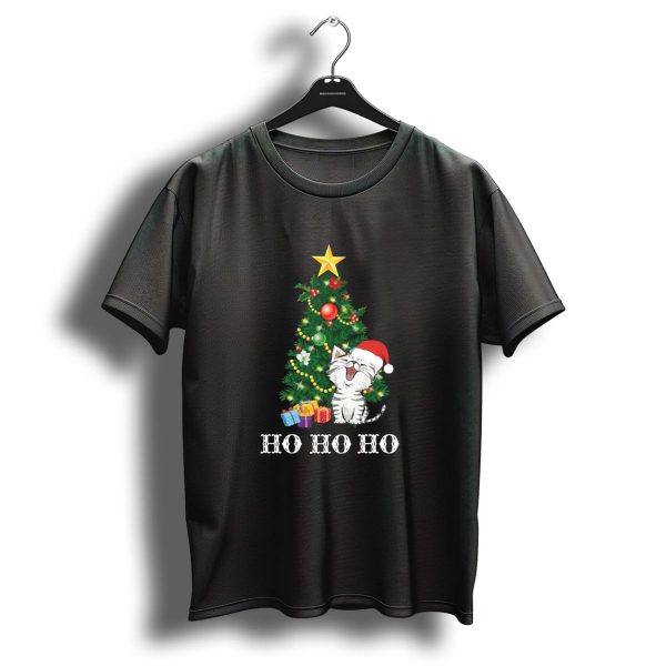 Ho Ho Ho Cute Cat Christmas Tree Holiday T Shirt 1 t shirt 1