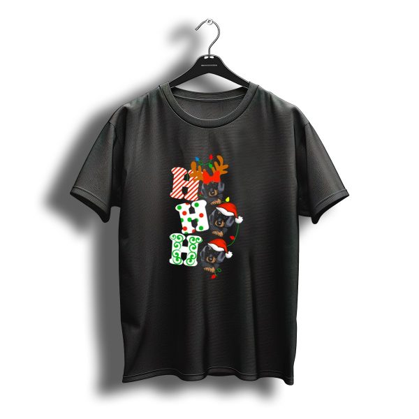 Ho Ho Ho Dachshund Christmas Reindeer Santa Hat T Shirt t shirt 1