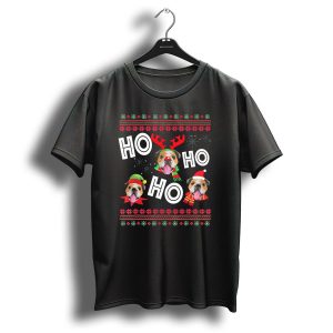Ho Ho Ho English Bulldog Christmas Reindeer Snowflakes Santa Hat T Shirt