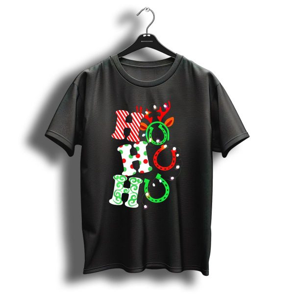 Ho Ho Ho Horse Hoof Funny For Ridin Christmas Reindeer Light Decoration T Shirt 1 t shirt 1