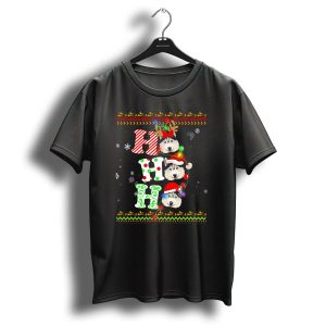 Ho Ho Ho Husky Christmas Santa Hat Lights Reindeer Antlers Snowflakes T Shirt