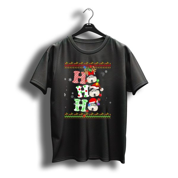 Ho Ho Ho Husky Christmas Santa Hat Lights Reindeer Antlers Snowflakes T Shirt t shirt 1
