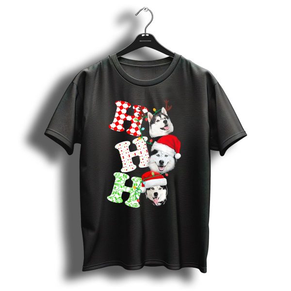 Ho Ho Ho Husky Christmas Santa Hat Reindeer Antlers T Shirt 1 t shirt 1